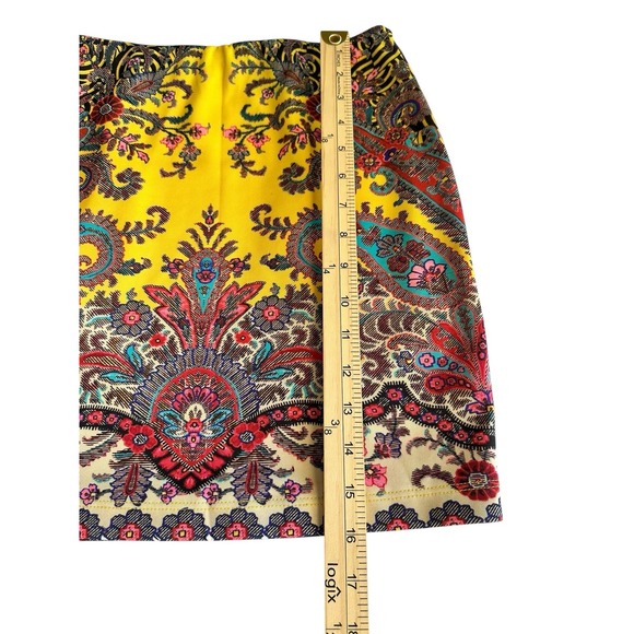 Bebe Yellow Paisley Skirt Womens Size S Stretch Pull On Vibrant Colorful Mini - Picture 4 of 8